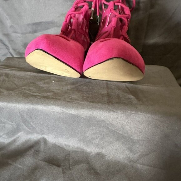 Chelsea & Zoe‎ Women Hot Pink Zip Up The Back Tie on The Ankle 3 Inch Heel Sz 8 - Picture 4 of 8